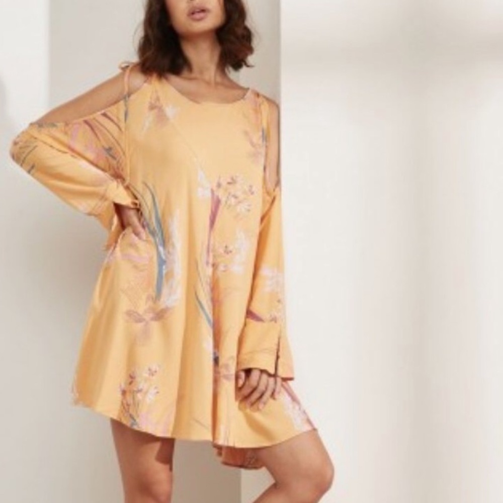 Orange FP Clear Skies Cold Shoulder Floral Cold Shoulder Long Sleeve Dress XS
